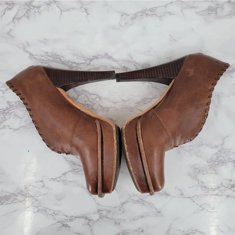 Ugg Jamison Whipstitch Ankle Boots Bootie Brown Leather Women's Heeled Platforms